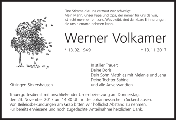 Anzeige von Werner Volkamer von MGO