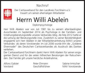Anzeige von Willi Abelein von MGO