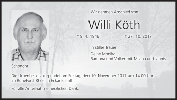 Anzeige von Willi Köth von MGO