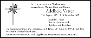 Anzeige von Adelheid Vetter von MGO