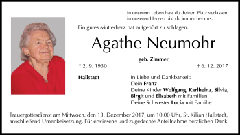 Anzeige von Agathe Neumohr von MGO