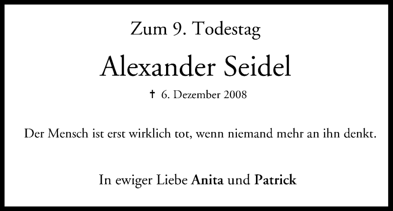  Traueranzeige für Alexander Seidel vom 06.12.2017 aus MGO