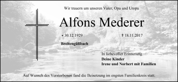 Anzeige von Alfons Mederer von MGO