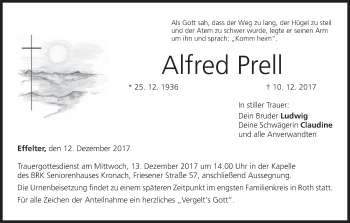 Anzeige von Alfred Prell von MGO