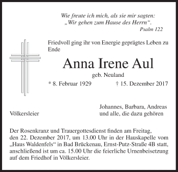Anzeige von Anna Irene Aul von MGO