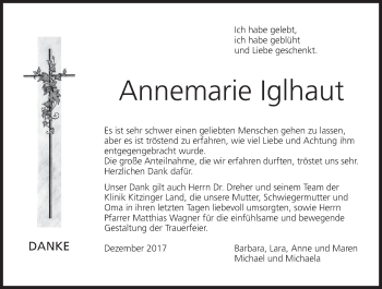 Anzeige von Annemarie lglhaut von MGO