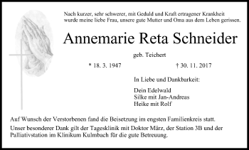 Anzeige von Annemarie Reta Schneider von MGO