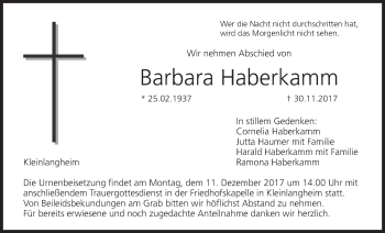 Anzeige von Barbara Haberkamm von MGO