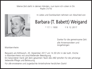 Anzeige von Barbara  Weigand von MGO