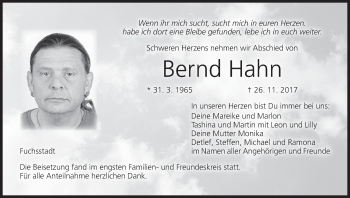 Anzeige von Bernd Hahn von MGO
