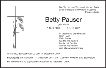 Anzeige von Betty Pauser von MGO