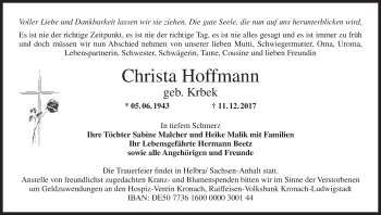 Anzeige von Christa Hoffmann von MGO