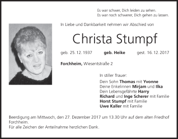 Anzeige von Christa Stumpf von MGO