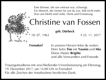Anzeige von Christine van Fossen von MGO