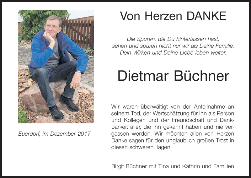  Traueranzeige für Dietmar Büchner vom 09.12.2017 aus MGO