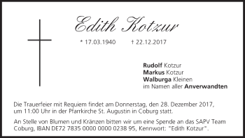 Anzeige von Edith Kotzur von MGO