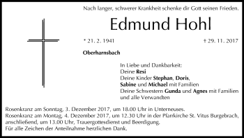 Anzeige von Edmund Hohl von MGO