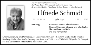 Anzeige von Elfriede Schmidt von MGO
