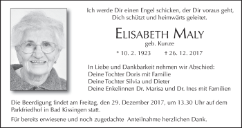 Anzeige von Elisabeth Maly von MGO