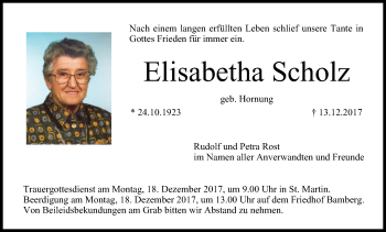 Anzeige von Elisabetha Scholz von MGO