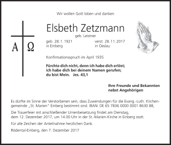 Anzeige von Elsbeth Zetzmann von MGO