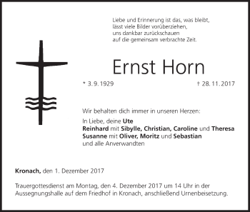 Anzeige von Ernst Horn von MGO