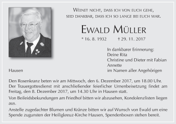 Anzeige von Ewald Müller von MGO