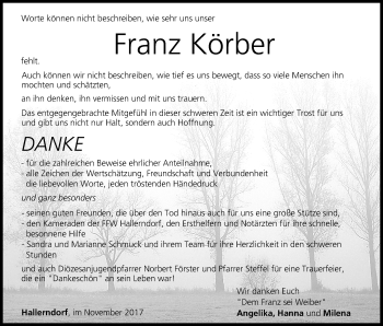 Anzeige von Franz Körber von MGO