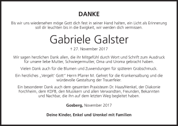 Anzeige von Gabriele Galster von MGO