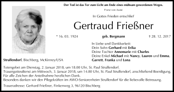 Anzeige von Gertraud Frießner von MGO