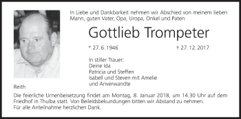 Anzeige von Gottlieb Trompeter von MGO