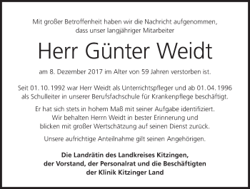 Anzeige von Günter Weidt von MGO