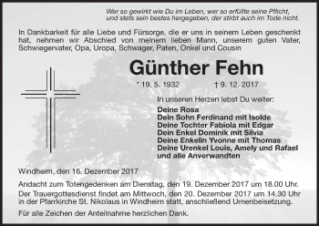 Anzeige von Günther Fehn von MGO