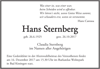 Anzeige von Hans Sternberg von MGO
