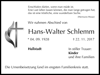 Anzeige von Hans-Walter Schlemm von MGO