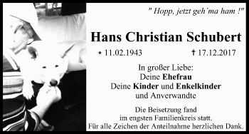 Anzeige von Hans Christian Schubert von MGO