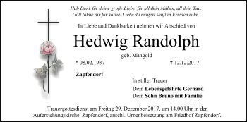 Anzeige von Hedwig Randolph von MGO