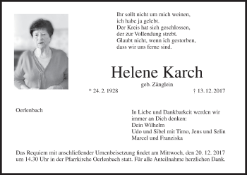 Anzeige von Helene Karch von MGO