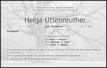 Anzeige von Helga Uttenreuther von MGO