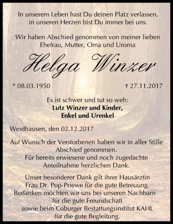 Anzeige von Helga Winzer von MGO