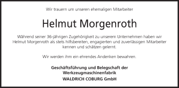 Anzeige von Helmut Morgenroth von MGO