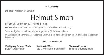 Anzeige von Helmut Simon von MGO
