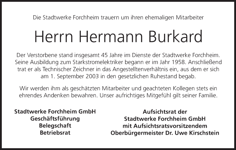  Traueranzeige für Hermann Burkard vom 19.12.2017 aus MGO