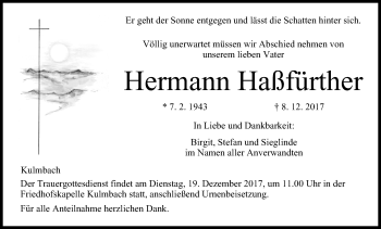 Anzeige von Hermann Haßfürther von MGO