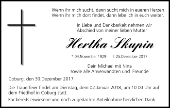 Anzeige von Hertha Skupin von MGO