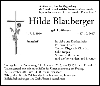 Anzeige von Hilde Blauberger von MGO
