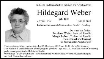 Anzeige von Hildegard Weber von MGO