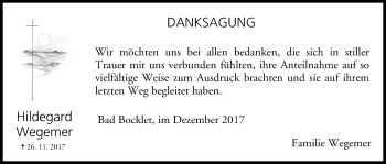 Anzeige von Hildegard Wegemer von MGO