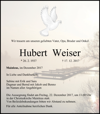 Anzeige von Hubert Weiser von MGO