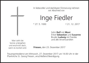 Anzeige von Inge Fiedler von MGO